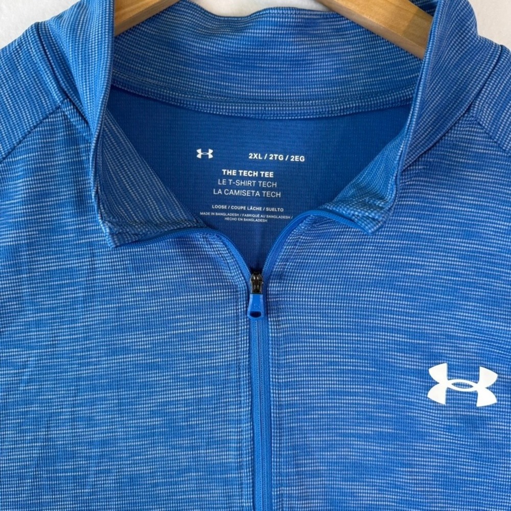 Under Armour Mens 2XL Tech Tee 1/4 Zip Pullover Blue Space Dye 1382797